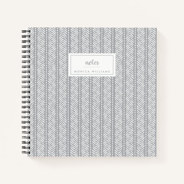 Carnet Ajoutez votre nom | Motif Chevron Gray Hand Drawn (Devant)