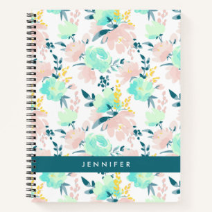 Carnet Ajoutez votre nom   Motif d'aquarelle florale