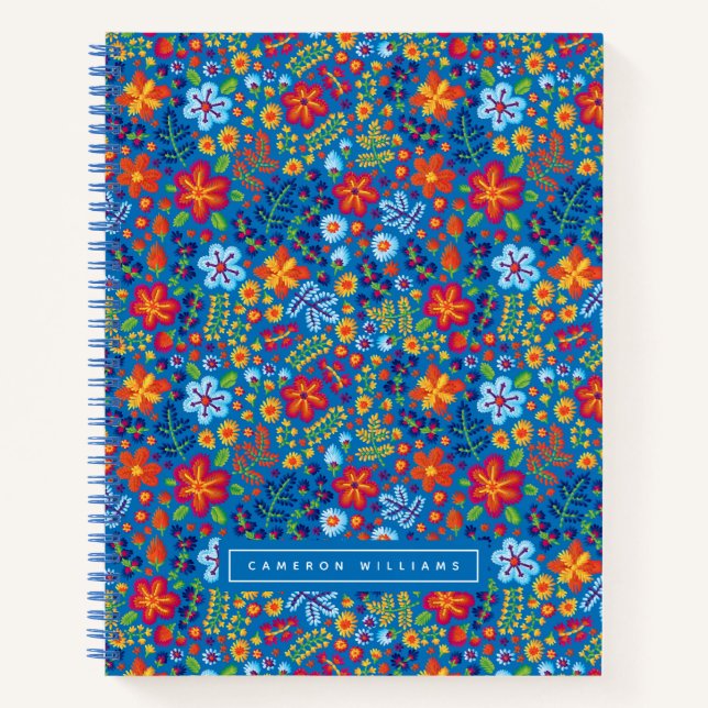 Carnet Ajoutez votre nom | Motif de broderie florale (Devant)