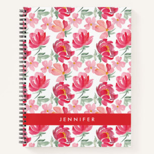 Carnet Ajoutez votre nom Motif de pivoine aquarelle