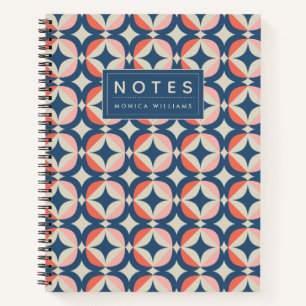 Carnet Ajoutez votre nom   Motif géométrique bleu et co