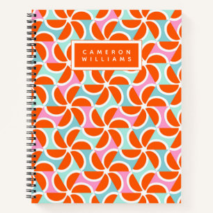 Carnet Ajoutez votre nom Retro Orange Wedge Motif