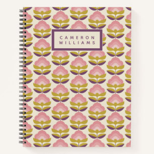 Carnet Ajoutez votre nom Retro Pink & Purple Motif Flor