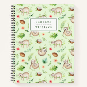 Carnet Ajoutez votre nom   Tropical Coconut Sloth Motif