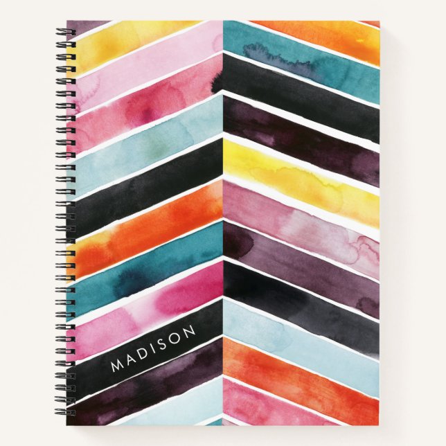 Carnet Ajoutez votre nom | Vivid aquarelle Chevron I (Devant)