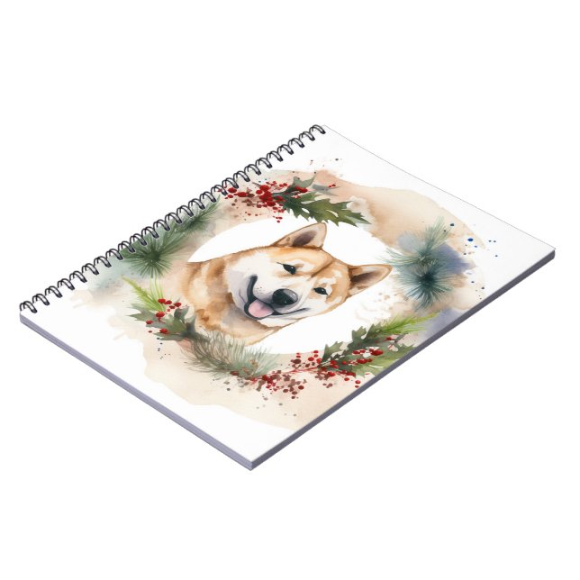 Carnet Akita Christmas Wreath Festive Pup (Côté gauche)
