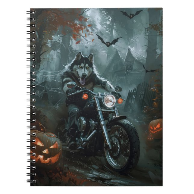 Carnet Alaskan Malamute équitation moto Halloween effraya (Devant)