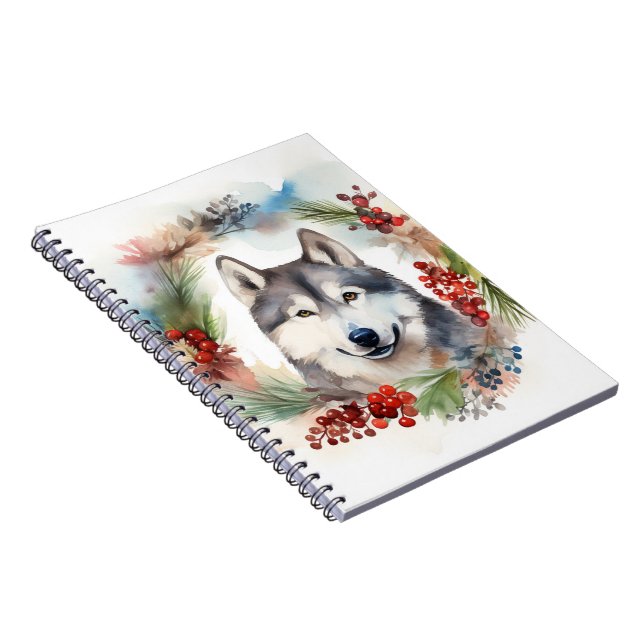 Carnet Alaskan Malamute Festive de la couronne de Noël (Côté Droit)