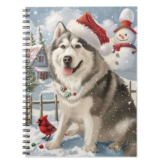 Carnet Alaskien Malamute Chien hiver Merveilles de Noël (Devant)