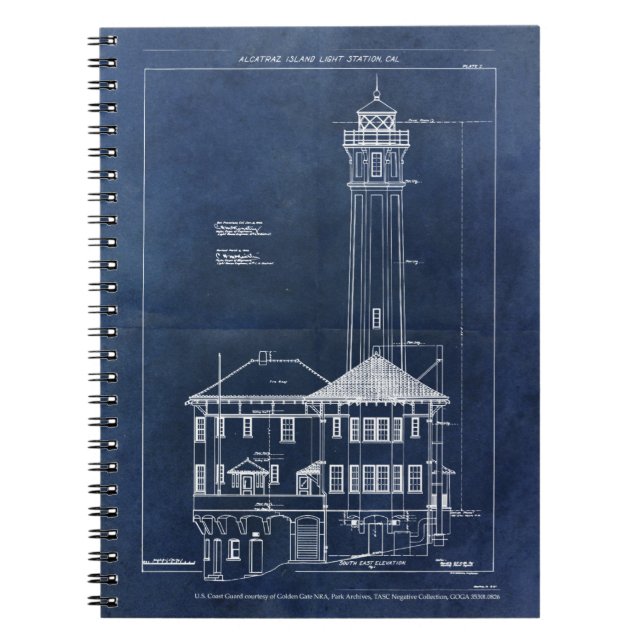 Carnet Alcatraz Island Lighthouse Vintage Blueprint (Devant)