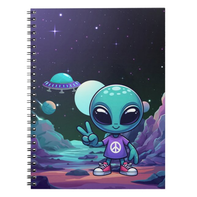 Carnet Alien de paix mignon et vaisseau spatial (Devant)