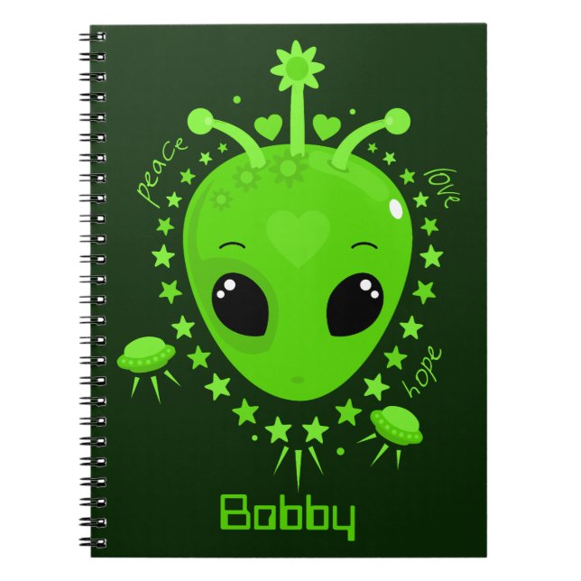 Carnet Alien Mignon Paix Espoir Amour Kawaii (Devant)