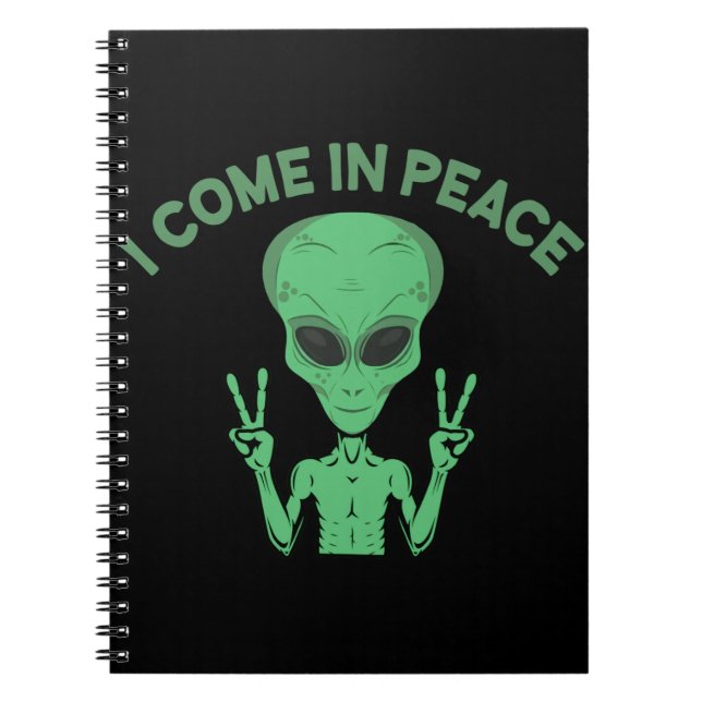 Carnet Alien Vert Je Viens En Paix OVNI Extraterrestre (Devant)
