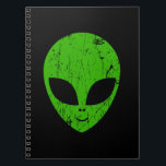Carnet alien vert tête pour science-fiction extraterrestr<br><div class="desc">alien tête verte de science-fiction visage sourire extraterrestre grunge</div>