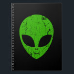 Carnet alien vert tête pour science-fiction extraterrestr<br><div class="desc">alien tête verte de science-fiction visage sourire extraterrestre grunge</div>