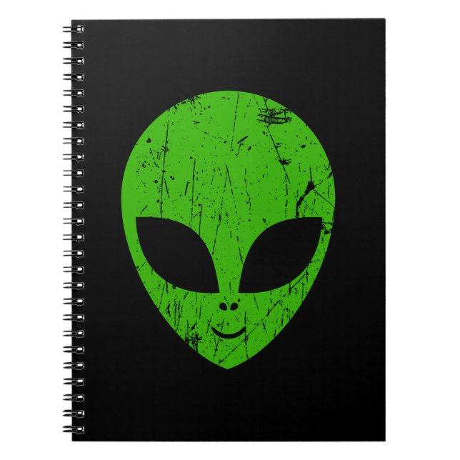 Carnet alien vert tête pour science-fiction extraterrestr (Devant)