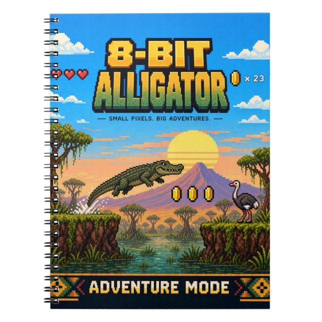 Carnet Alligator, Rétro Pixel Art 8 Bits (Devant)