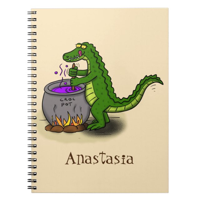 Carnet Alligator vert drôle dessin animé cuisine (Devant)