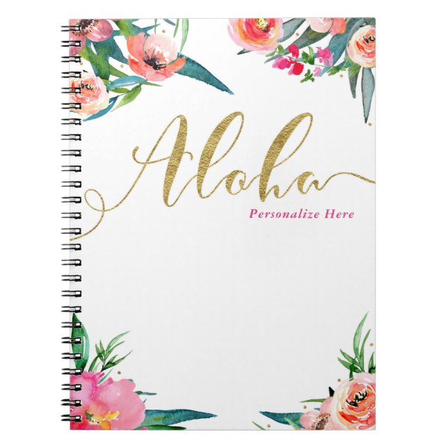 Carnet Aloha Floral Tropical Été Moderne Aquarelle (Devant)