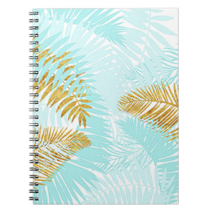 Carnet Aloha-Tropical Gold Metal Foil Aqua Palm Feuilles