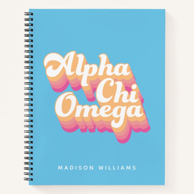Carnet Alpha Chi Omega | Écriture Groovy (Devant)