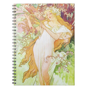 Carnet Alpha Mucha Spring Floral Vintage Art nouveau