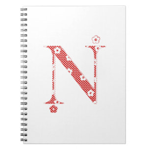 Carnet alphabet fleuri N (rouge et points)