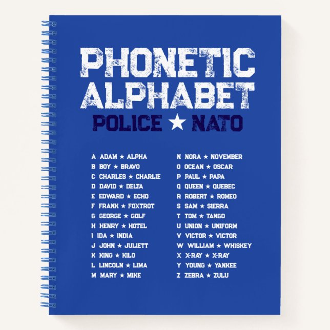 Carnet Alphabet phonétique Police ★ OTAN — Spirale Bleue (Devant)