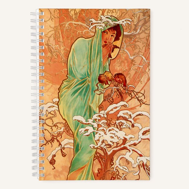 Carnet Alphonse Mucha Art Nouveau Hiver (Recto)