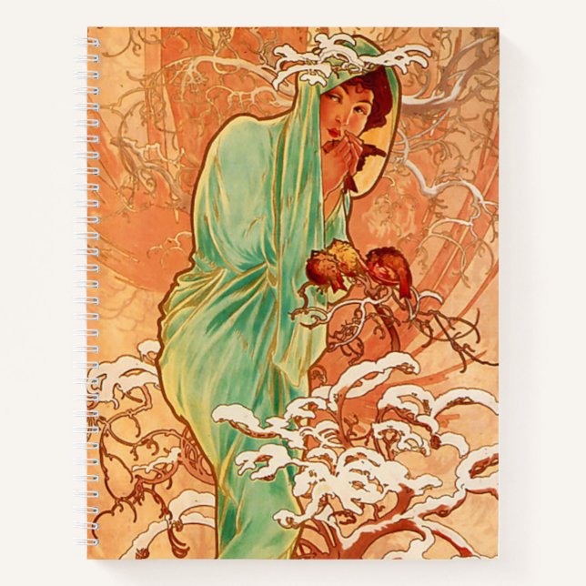 Carnet Alphonse Mucha Art Nouveau Hiver (Devant)