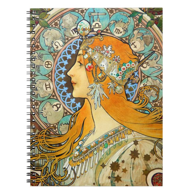 Carnet Alphonse Mucha Art Nouveau Zodiac (Devant)