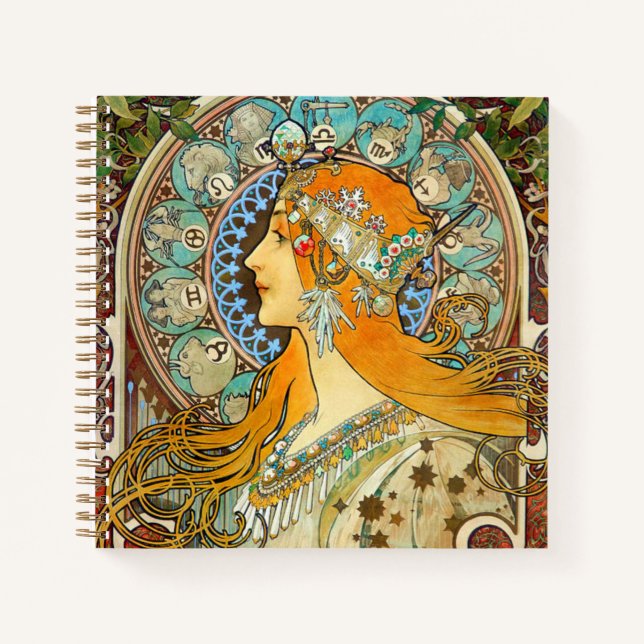 Carnet Alphonse Mucha Art Nouveau Zodiac (Devant)