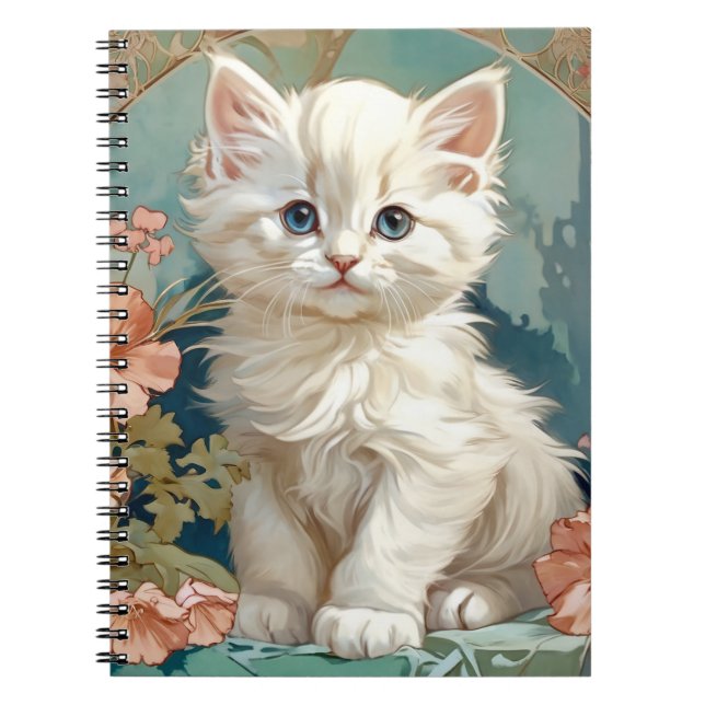 Carnet Alphonse Mucha Style Chat blanc (Devant)