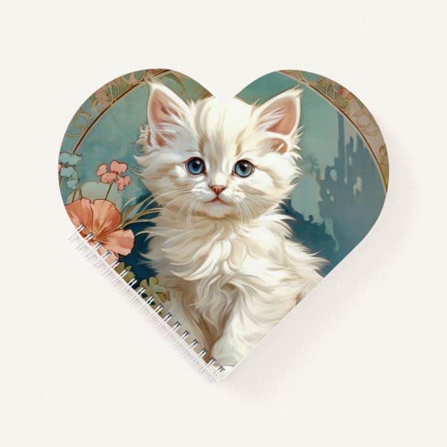Carnet Alphonse Mucha Style Chat blanc (Devant)