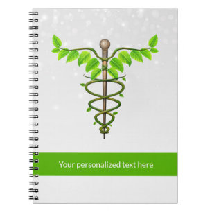 Carnet Alternative Médicale Caduceus Vert Feuilles Blanc