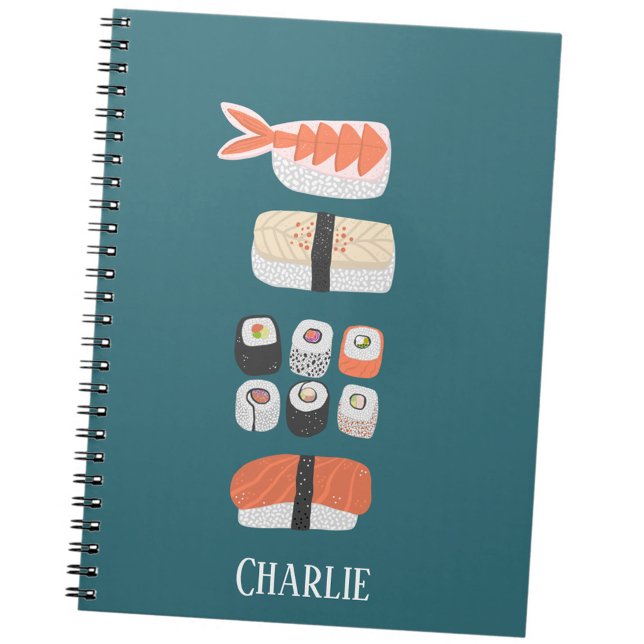 Carnet Amateur de Sushi Japonais Personnalisé (Fun Japanese sushi food art personalized custom name notebook)