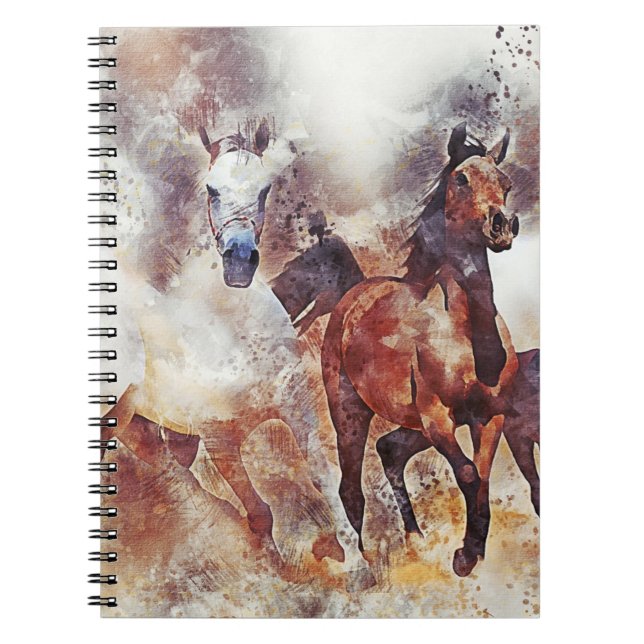 Carnet Amazing white and bay horses in a gallop (Devant)