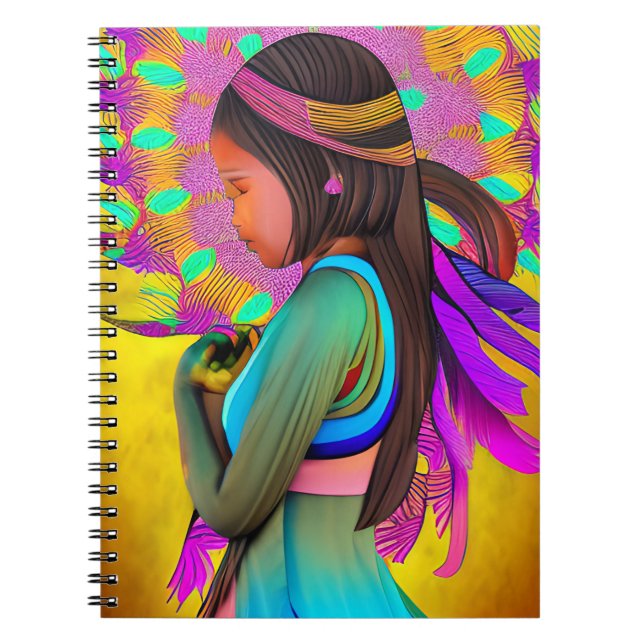 Carnet Amérindienne petite fille IA Art (Devant)