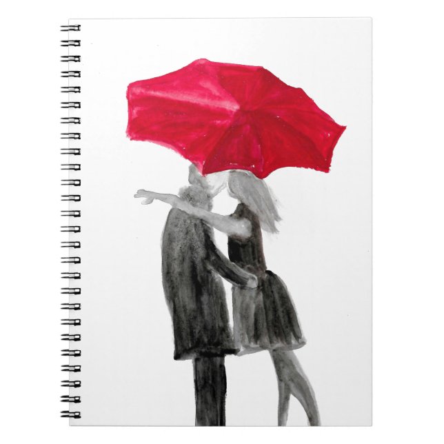 Carnet Amour couple avec parapluie rouge (Devant)
