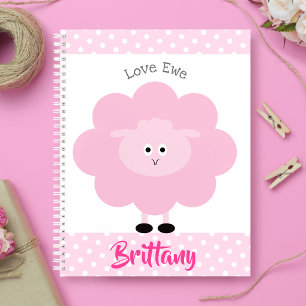 Carnet Amour de brebis rose nom personnalisé script fémin