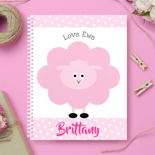 Carnet Amour de brebis rose nom personnalisé script fémin (Créateur téléchargé)