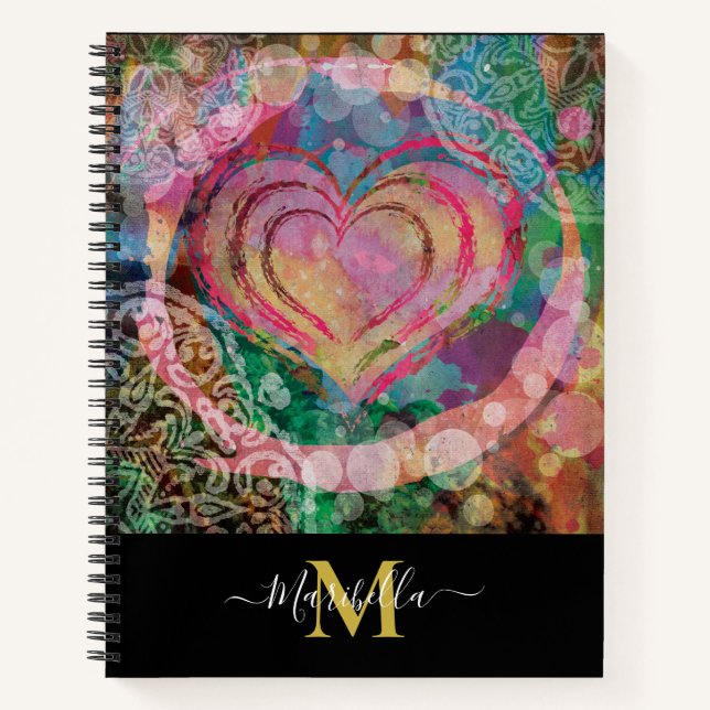 Carnet Amour de cœur rose abstrait monogramme  (Devant)