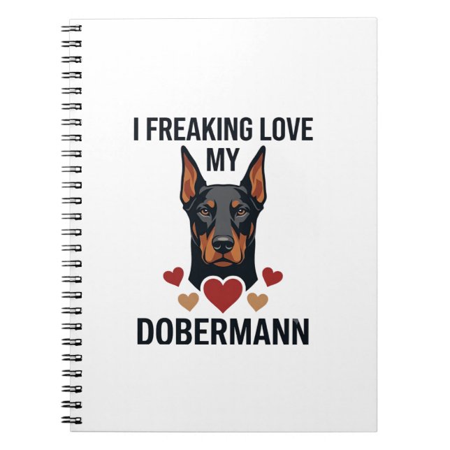 Carnet Amour fou pour le chien Dobermann Cœurs rouges_1 (Devant)