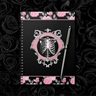 Carnet Amour gothique Squelette rose et noir Coeur flor