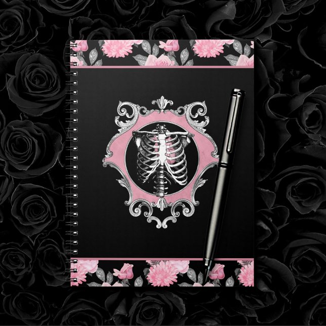 Carnet Amour gothique | Squelette rose et noir Coeur flor (Créateur téléchargé)