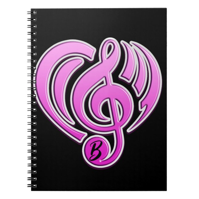Carnet Amour Musical Vibrations Cœur Rose Note De Musique (Devant)