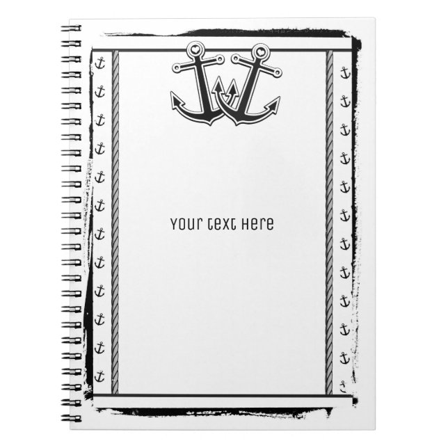 Carnet Amour Nautique Ancres Plage Noir et Blanc Chic (Devant)