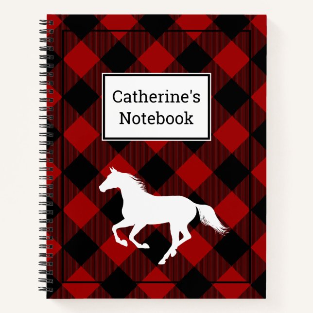 Carnet Amoureux du Cheval Plaid Buffalo Rouge Personnalis (Devant)