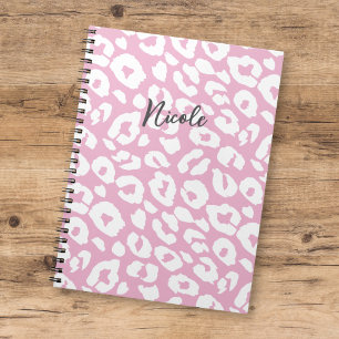 Carnet Amusant moderne rose blanc léopard Motif avec nom