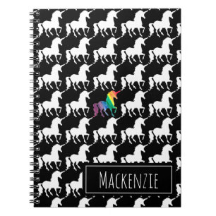 Carnet Amusement noir et arc-en-ciel blanc de licorne
